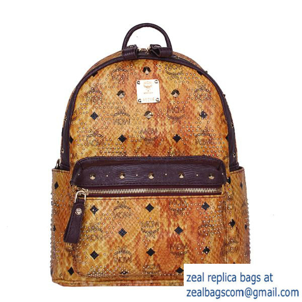 High Quality Replica MCM Armour Small Backpack Snake Leather MC2095S Wheat